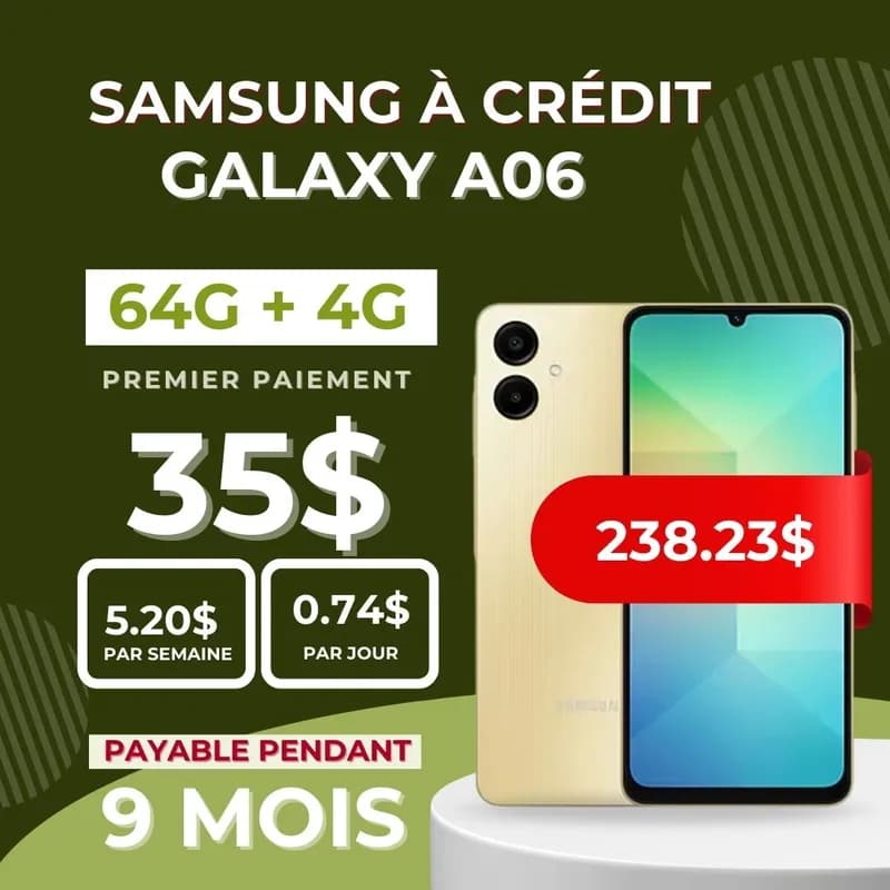 Vente des téléphones Samsung à crédit payable pendant 9 mois